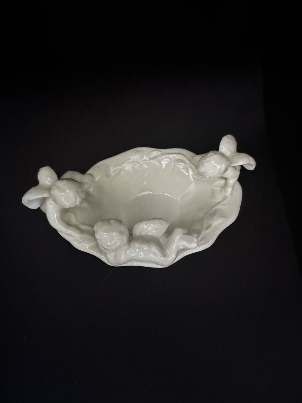 Vintage Porcelain Trinket Dish with Three Delicate Cherub Figures
